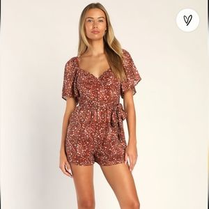 Lulus Always Flowering Rust Floral Romper